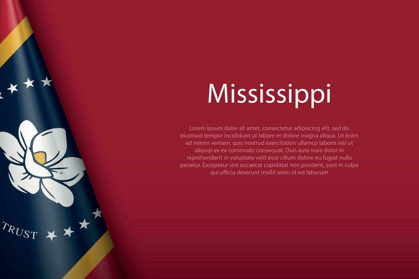 Flagge Mississippi, Zustand von vereinigt Zustände, isoliert auf Hintergrund mit Copyspace vektor