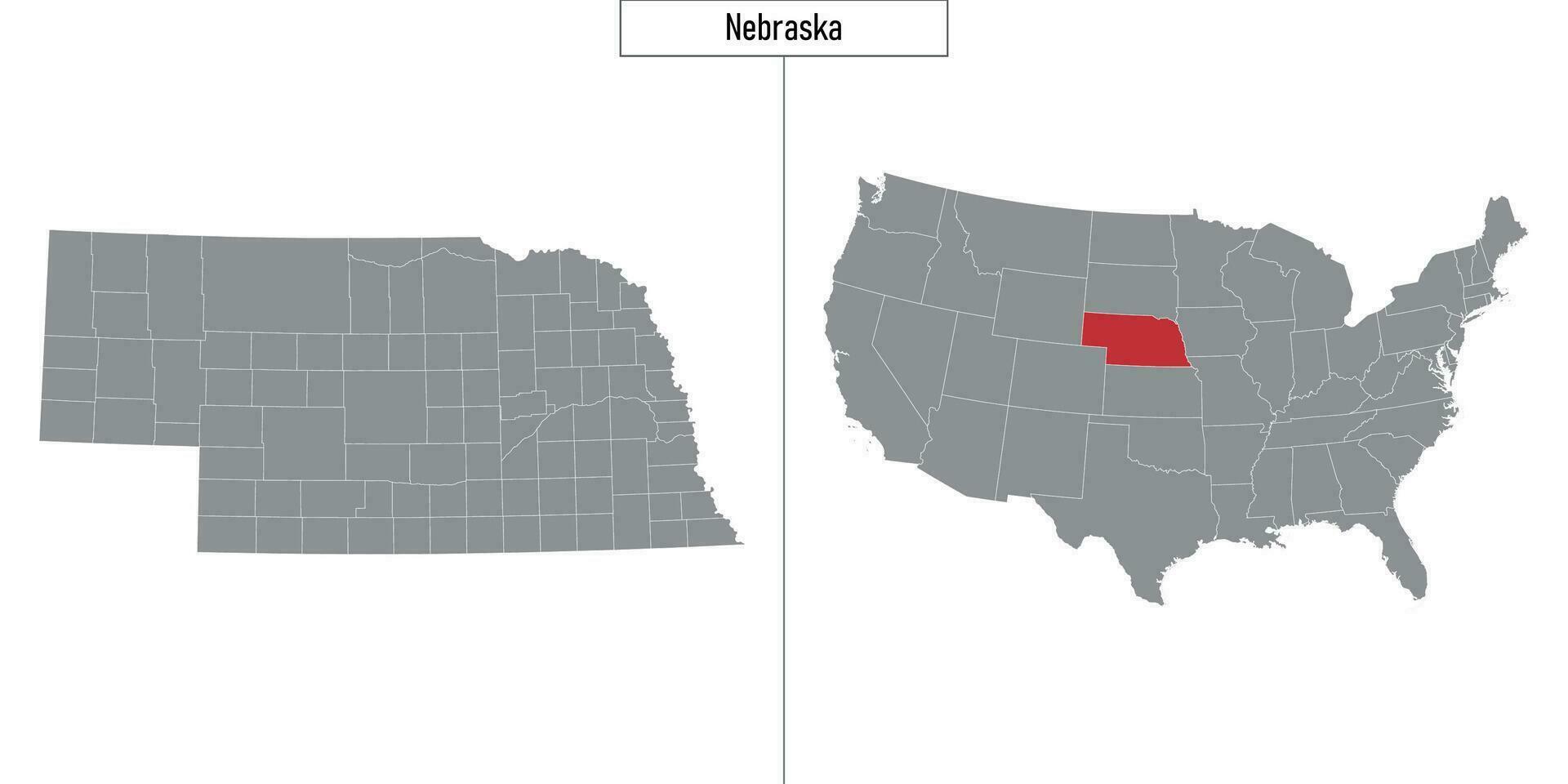 Karta av Nebraska stat av förenad stater och plats på USA Karta vektor