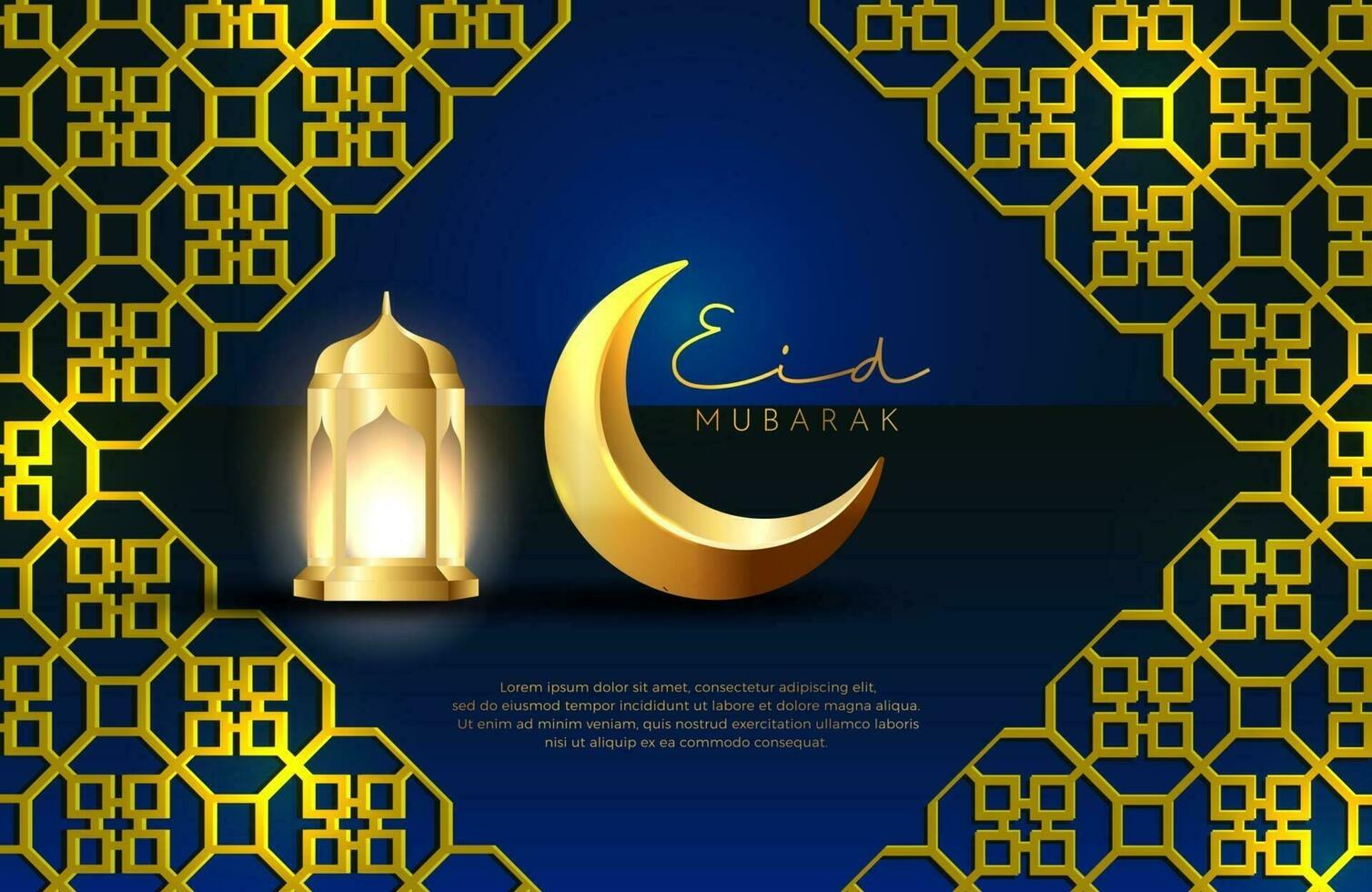 eid mubarak bakgrund i lyxstil vektorillustration av mörkgrön islamisk design med guldlykta och halvmåne för islamiska helgmånader vektor