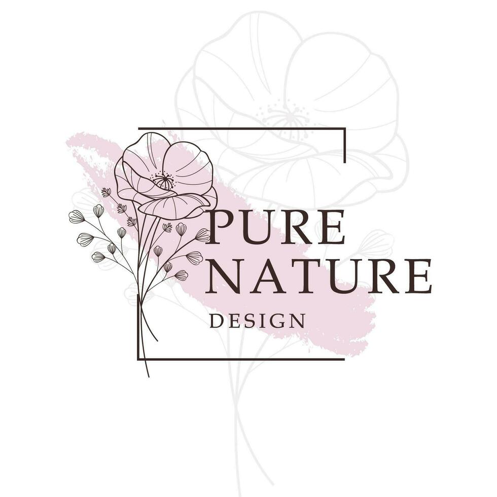 Botanischer Kreisrahmen. handgezeichnete runde linie grenze, blätter und blumen, hochzeitseinladung und karten, logodesign und plakatvorlage. eleganter minimaler stil floraler vektor isolierter satz