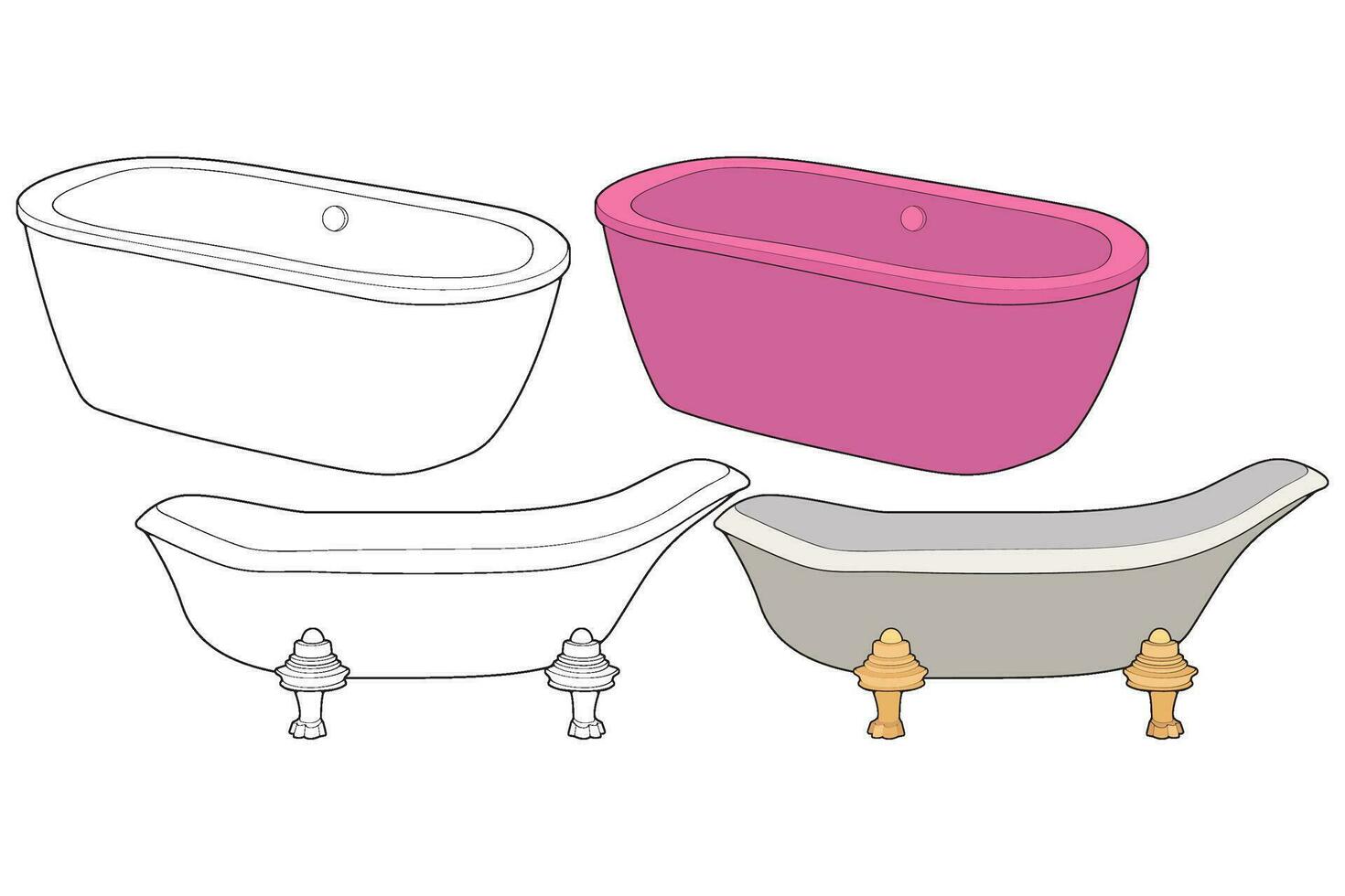 einstellen von bunt Badewanne Vektor. Badewanne Bad Symbol Vektor Konzept. bunt Badewanne Symbol. Badewanne und Dusche Vektor. Illustration Vektor Grafik von Badewanne. Badezimmer Element Symbol.