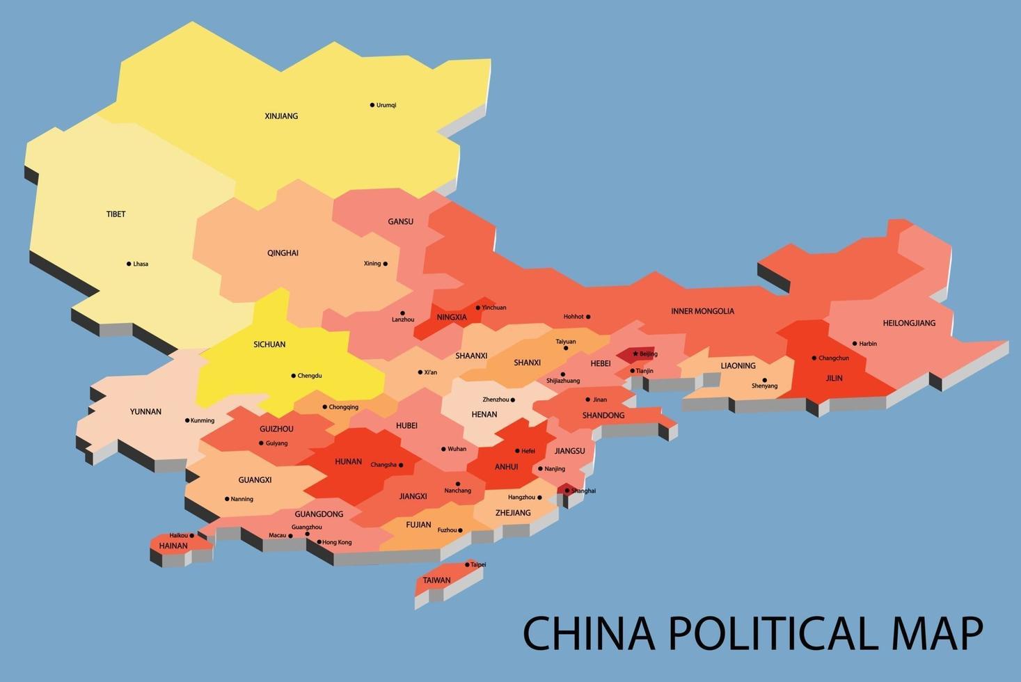 Kina politisk isometrisk karta dividera med stat vektor