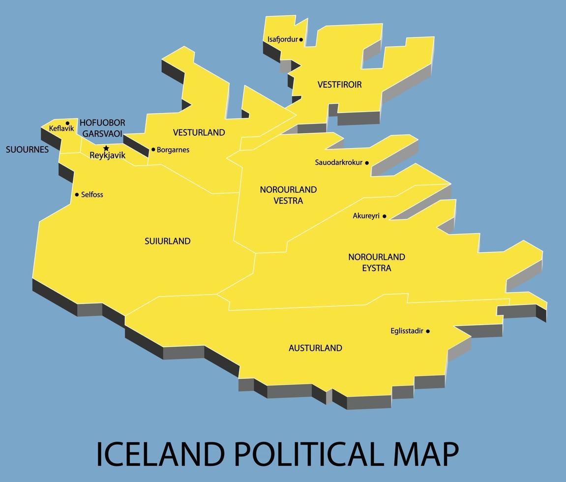 isometrische politische isometrische karte von island nach bundesstaat unterteilt vektor