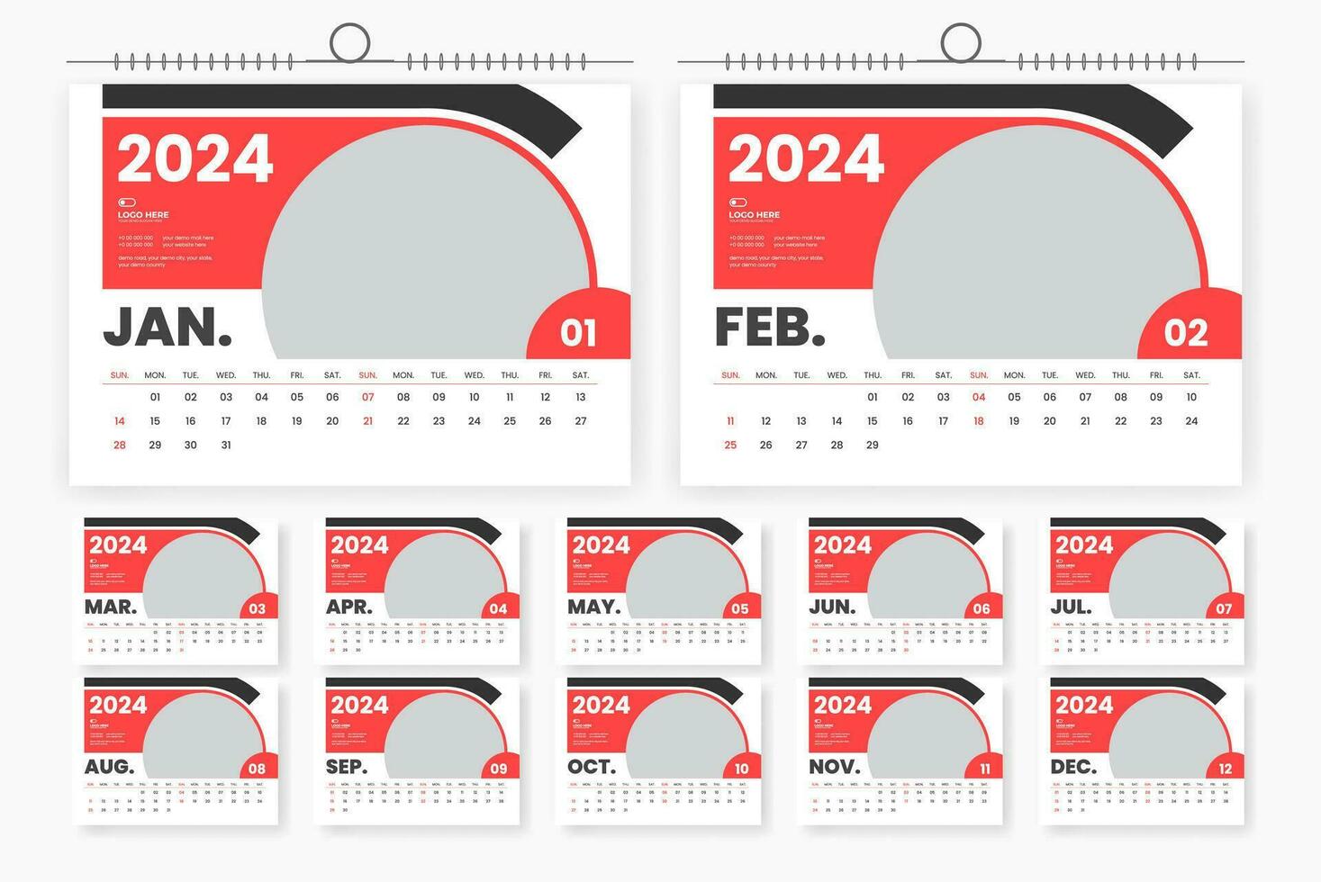 modern 2024 Schreibtisch Kalender Vorlage Design vektor