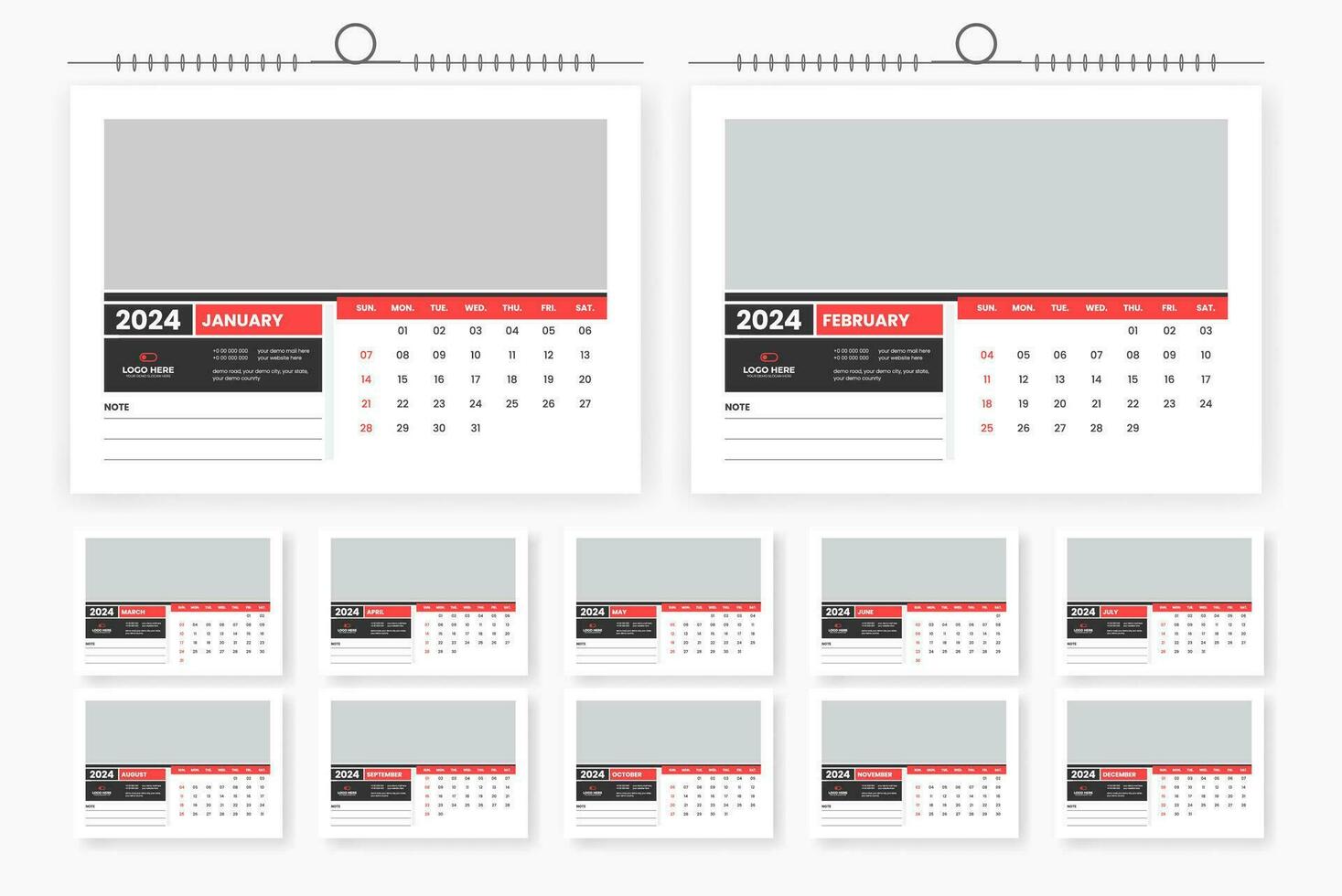 modern 2024 Schreibtisch Kalender Vorlage Design vektor