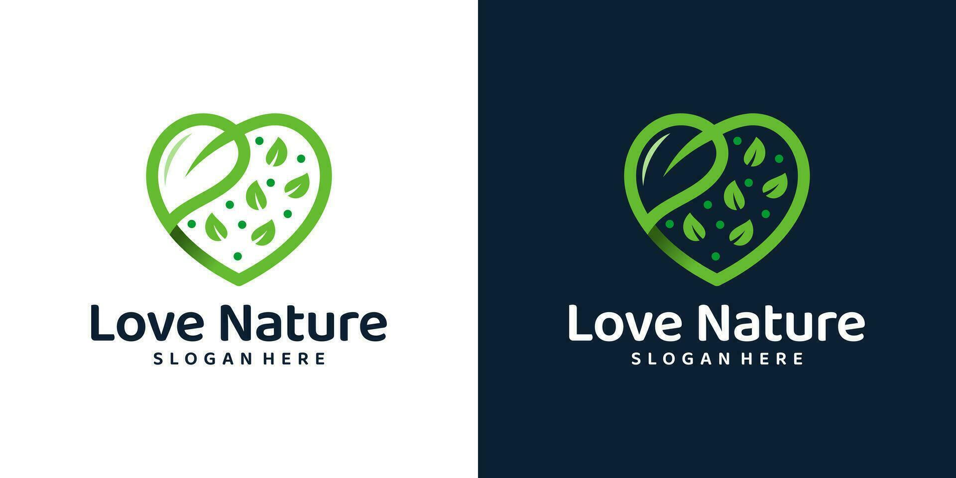 Liebe Natur Logo Design Vorlage. Herz Logo mit Blatt Design Grafik Vektor Illustration. Symbol, Symbol, kreativ.