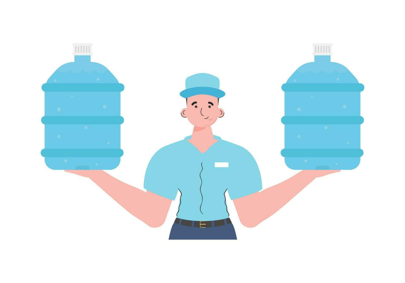 en man är innehav en flaska av vatten. leverans begrepp. tecknad serie stil karaktär är avbildad till de midja. isolerat på vit bakgrund. vektor. vektor