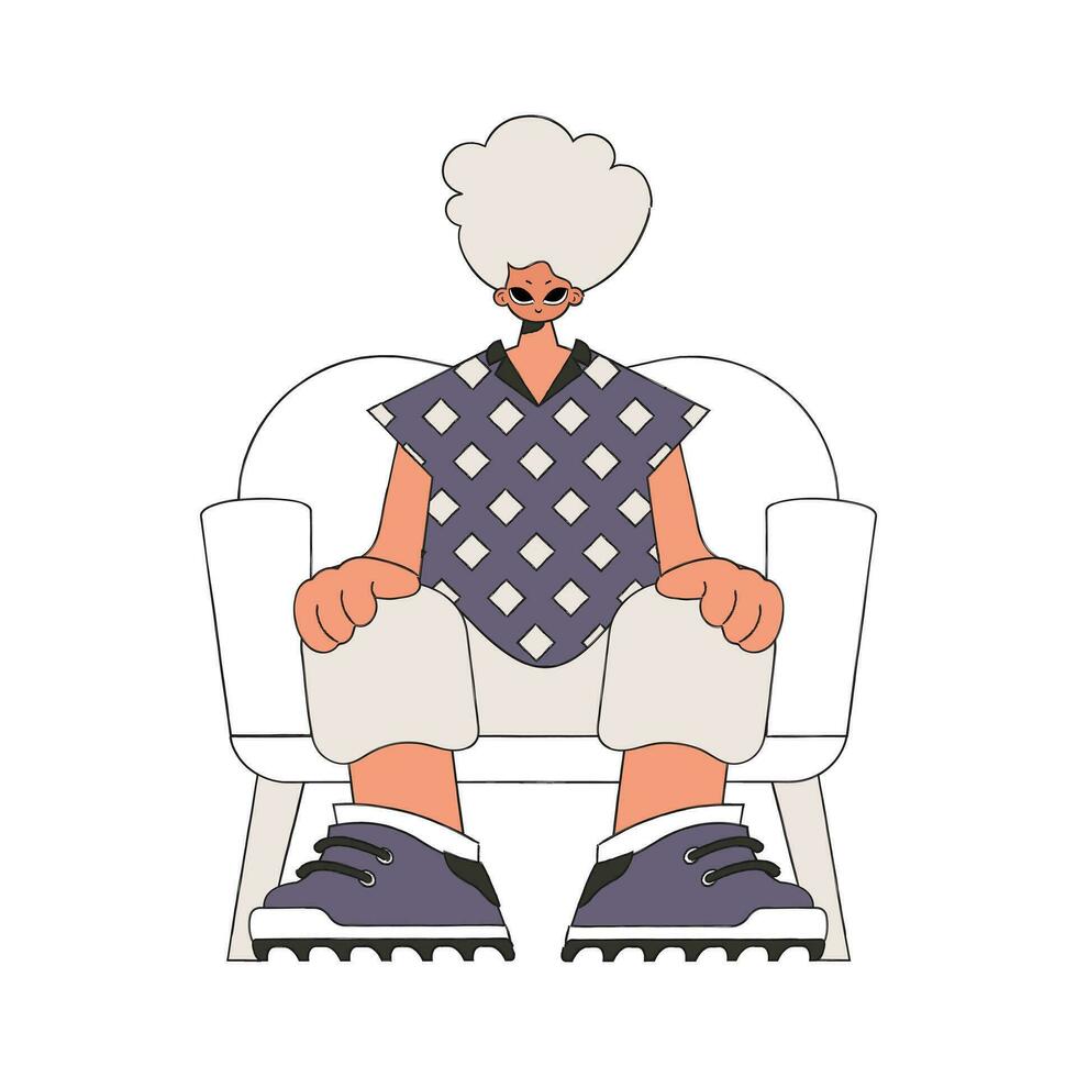 das Kerl sitzt auf ein Stuhl Charakter modisch retro Stil. vektor