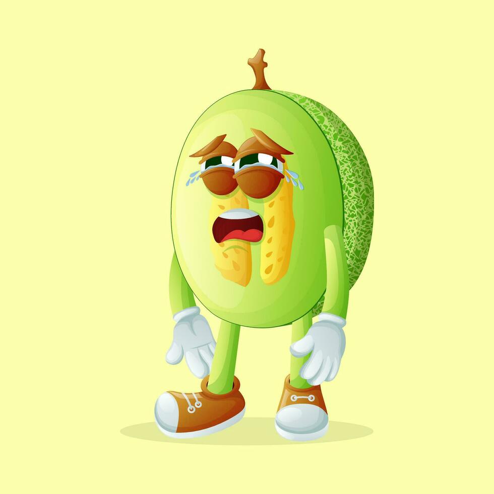 Honigtau Melone Charakter mit ein Weinen Gesicht vektor