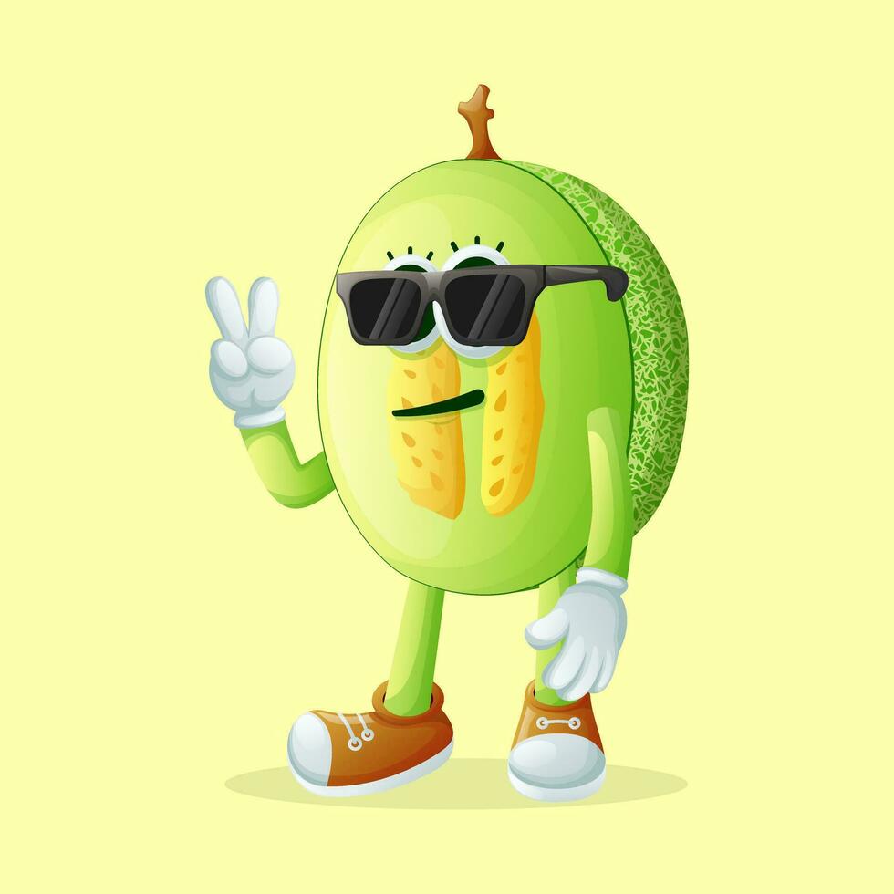 Honigtau Melone Charakter mit ein cool Gesicht und Sonnenbrille vektor