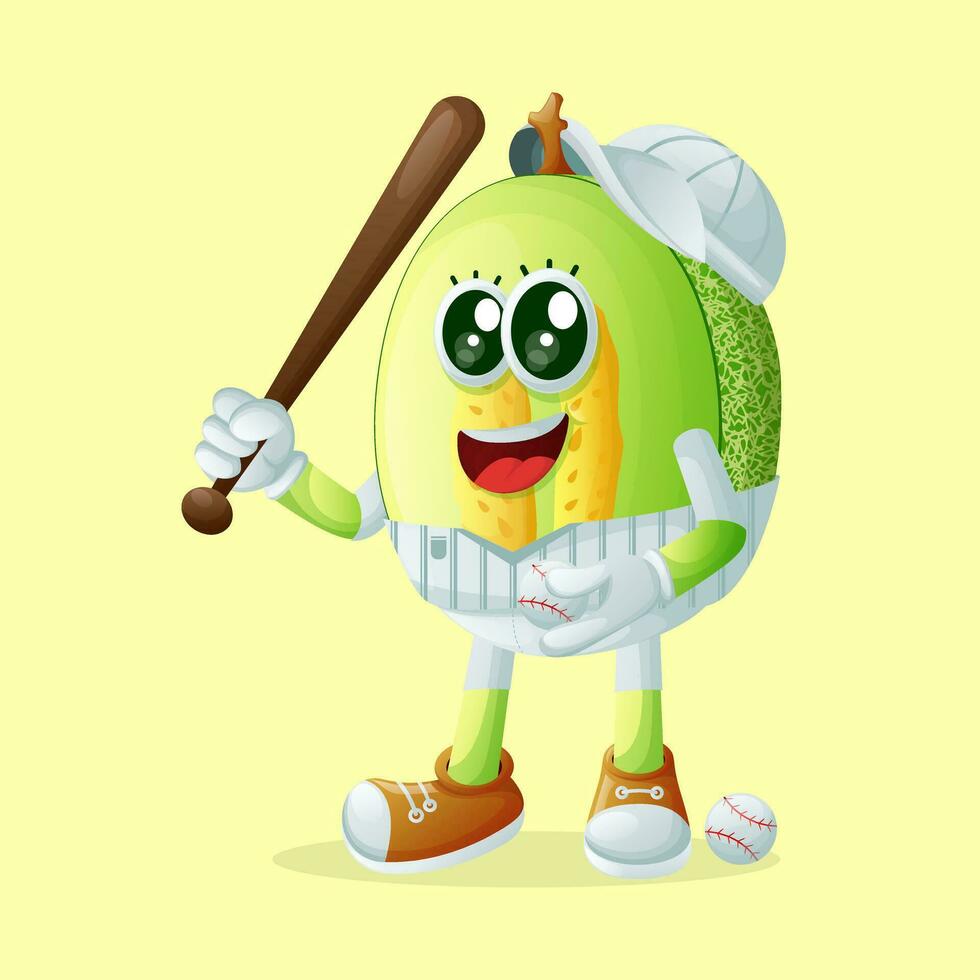 Honigtau Melone Charakter spielen Baseball vektor