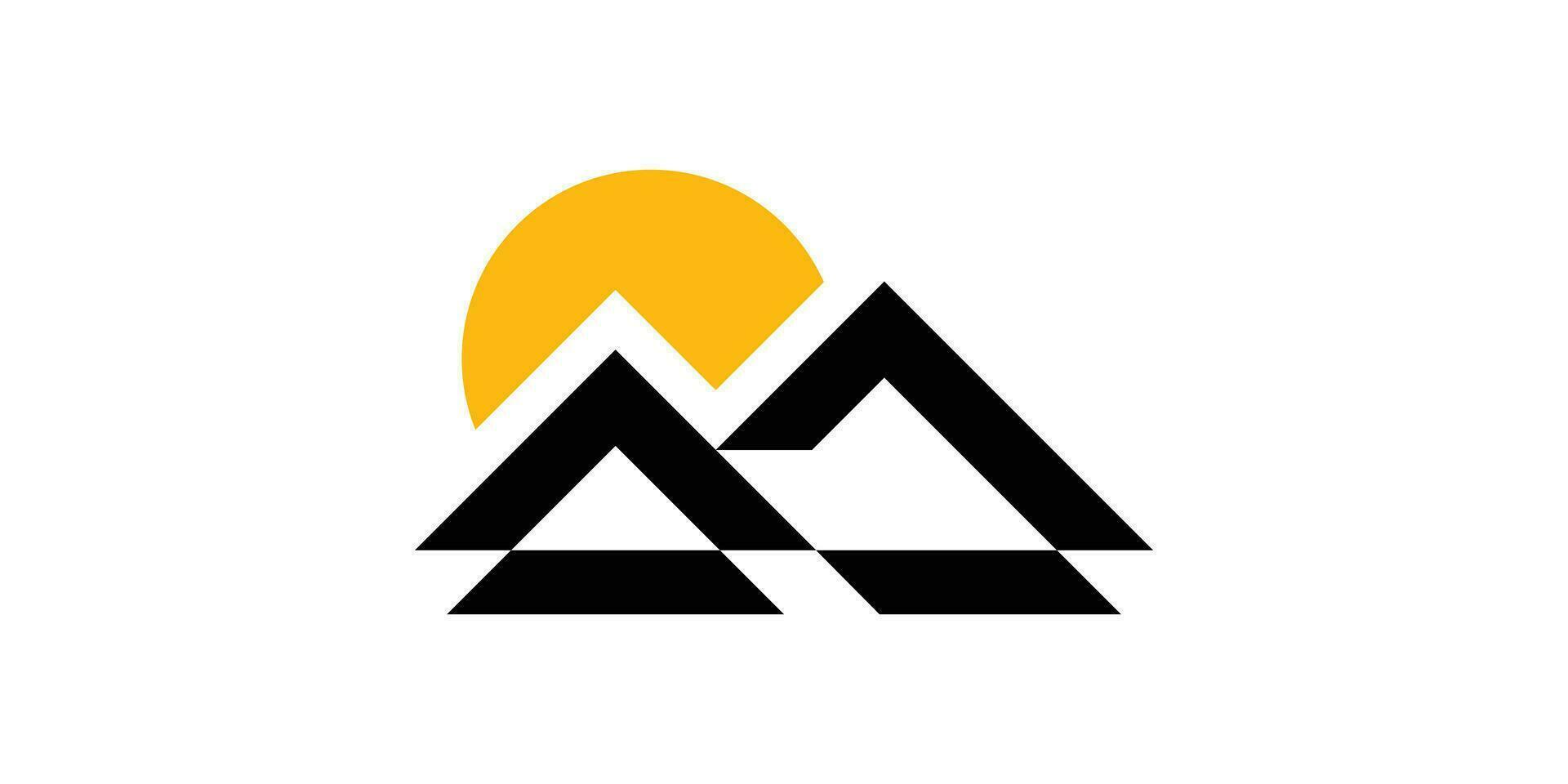 soluppgång logotyp design kombinerad med landskap och tillverkad i ett abstrakt stil vektor