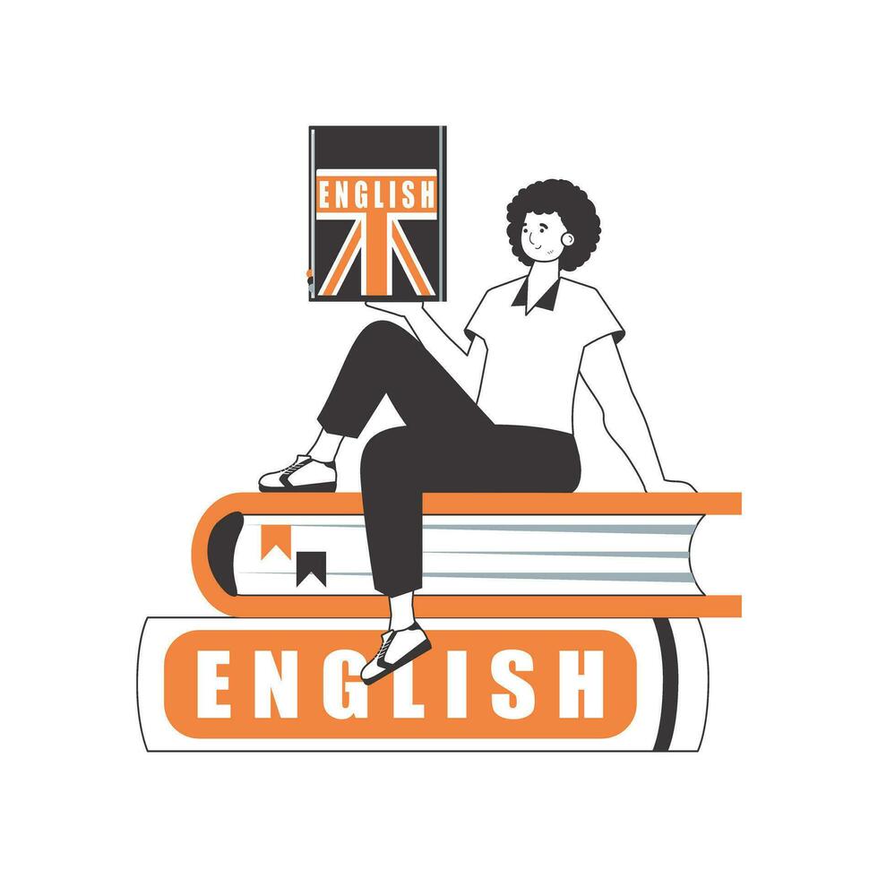 manlig engelsk lärare. de begrepp av inlärning engelsk. linjär modern stil. isolerat, vektor illustration.