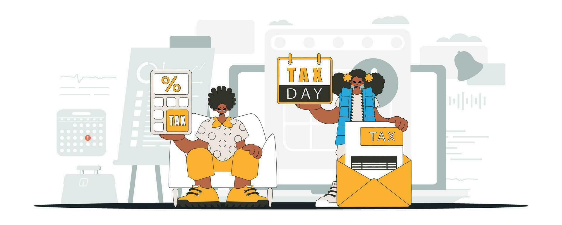 en graciös flicka och en kille är engagerad i betalande skatter. ett illustration demonstrera de betydelse av betalande skatter för ekonomisk utveckling. vektor