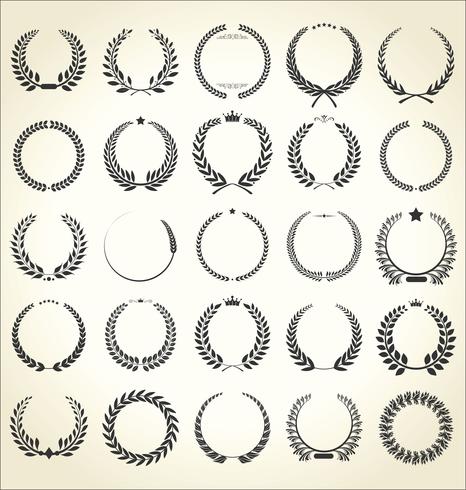 Samling av laurelkrans retro vintage vektor illustration