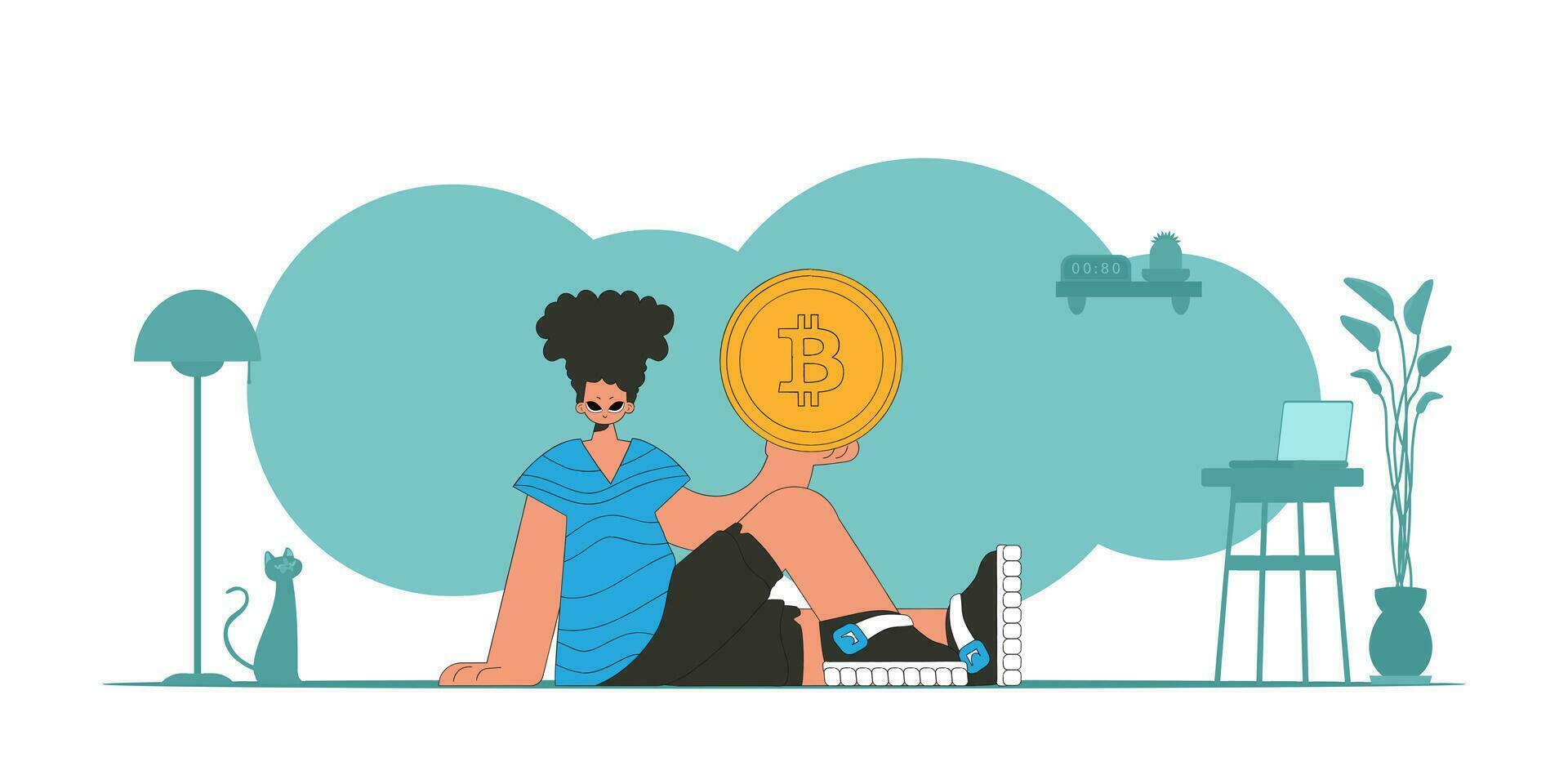 das Kerl ist halten ein Bitcoin Münze. Kryptowährung Thema. vektor