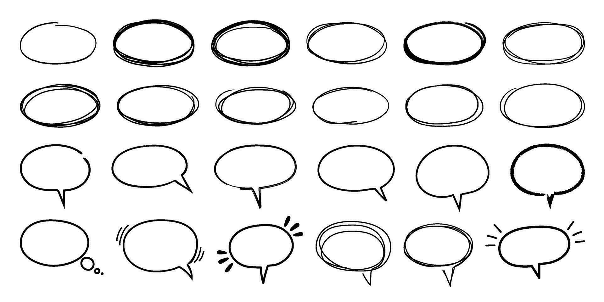 oval skiss ramar. hand dragen ellips form, runda klotter Tal ballong och klottra markera vektor uppsättning