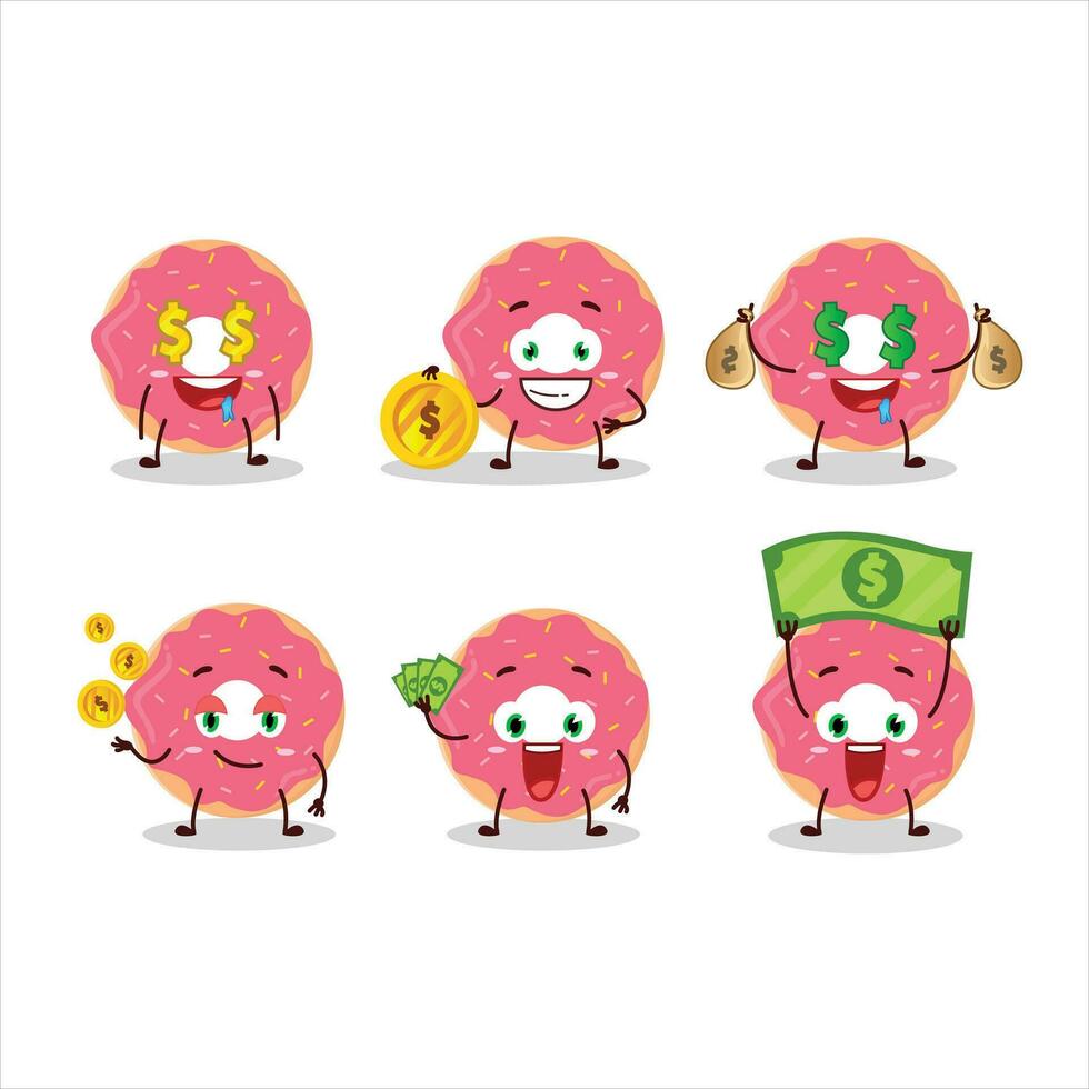 jordgubb munk tecknad serie karaktär med söt uttryckssymbol föra pengar vektor