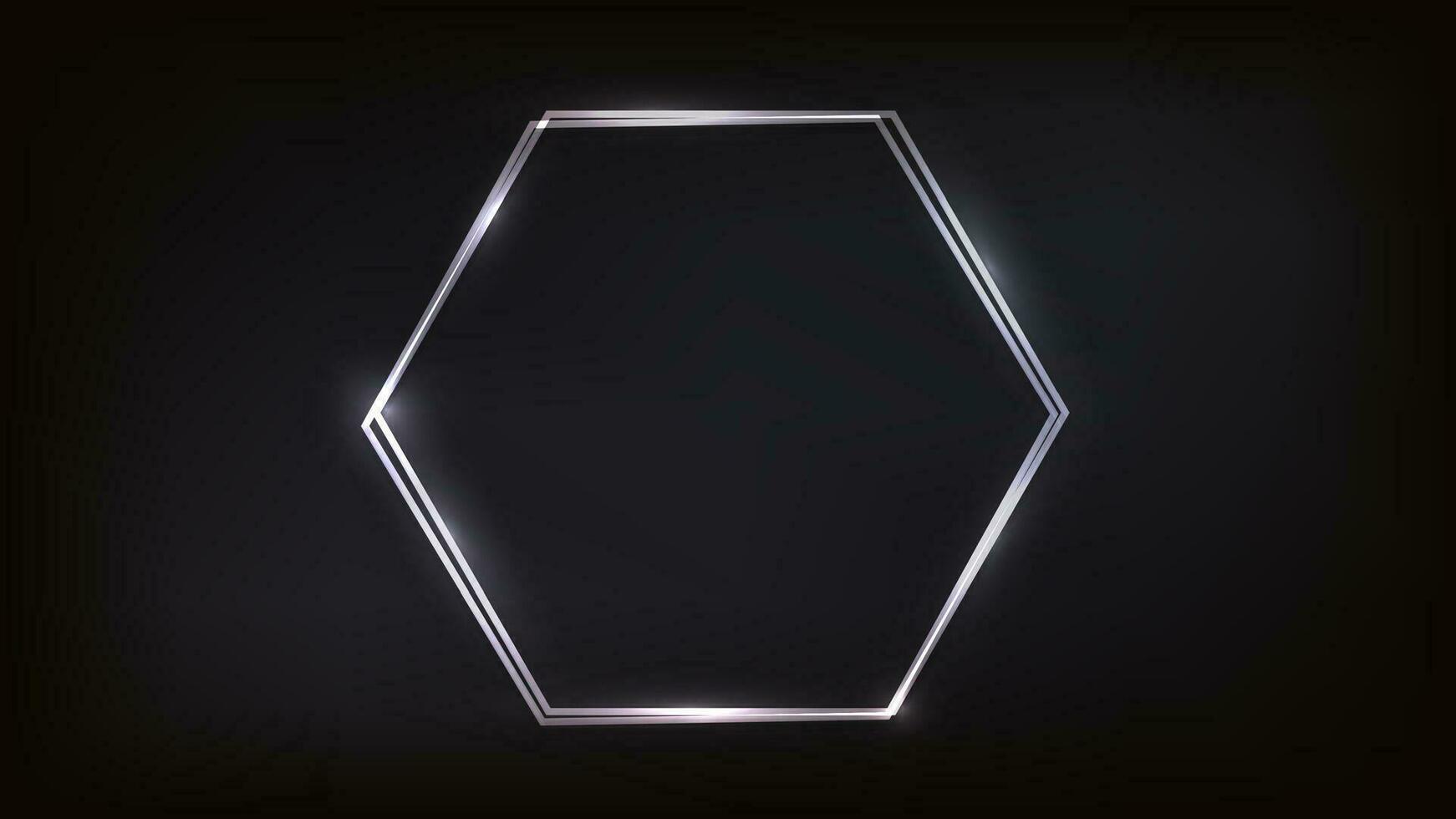 Neon- doppelt Hexagon Rahmen mit leuchtenden Auswirkungen vektor