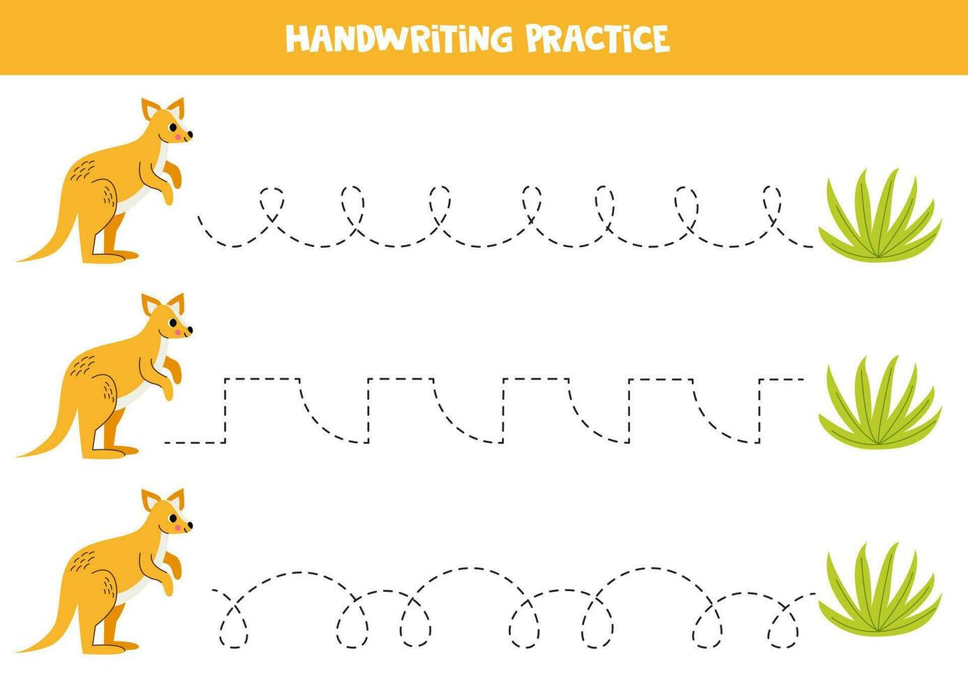 Rückverfolgung Linien zum Kinder. süß Känguru und Gebüsch. Handschrift trainieren zum Kinder. vektor