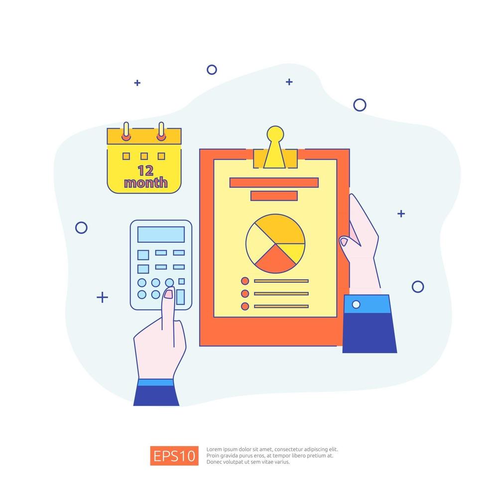 digitales Analysekonzept für Unternehmensmarktforschung, Marketingstrategie, Wirtschaftsprüfung und Finanzen. Datenvisualisierung mit Charakter, Diagrammen und Statistiken für Landingpage, Banner, Präsentation vektor