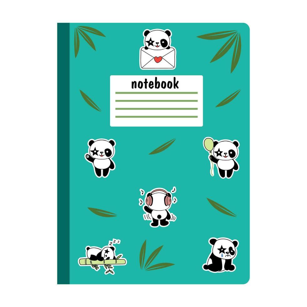 skola anteckningsbok med panda. söt panda på notera vaddera vektor illustration. vektor