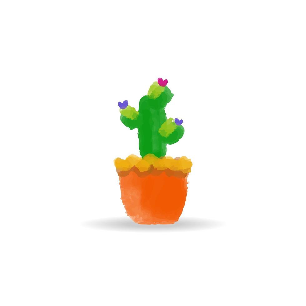 isolerad tecknad kaktus i kruka vektorillustration. söt kaktus ClipArt för gratulationskort, årsdag, webbbanners, sociala och tryckta medier vektor