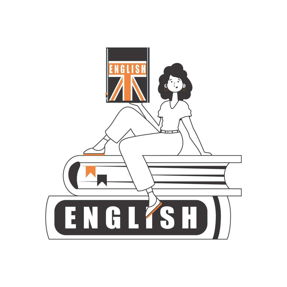 engelsk lärare. de begrepp av inlärning engelsk. linjär modern stil. isolerat, vektor illustration.