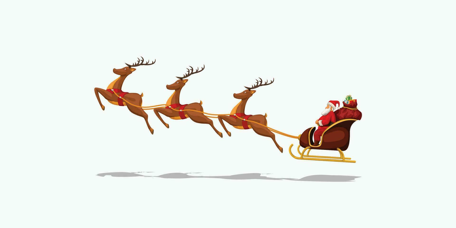 Santa im Schlitten mit Hirsche vektor