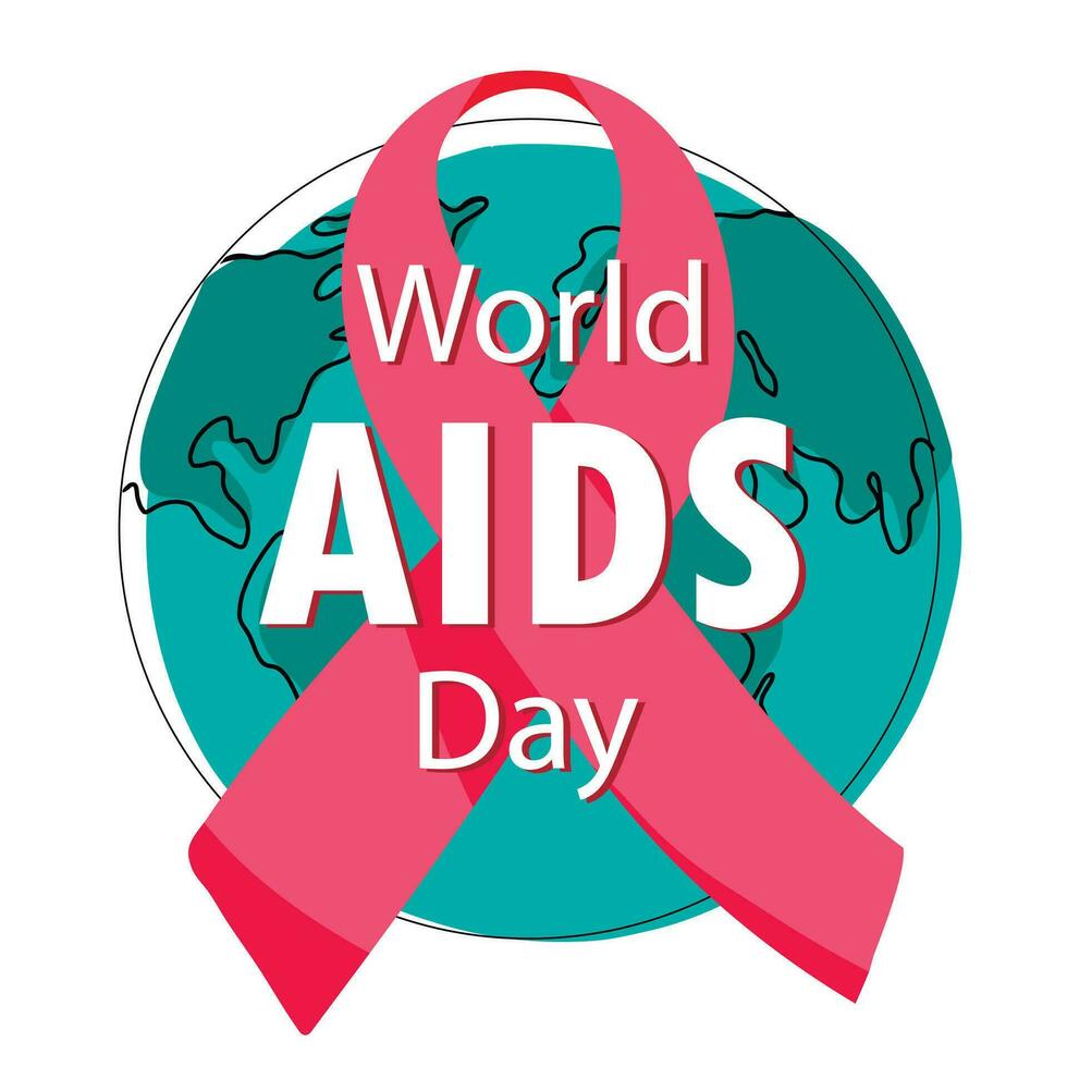 värld AIDS dag. illustration av planet jord med rosa band och inskrift värld AIDS dag. Begagnade för grafik, banderoller, ikoner, klistermärken och etc. vektor
