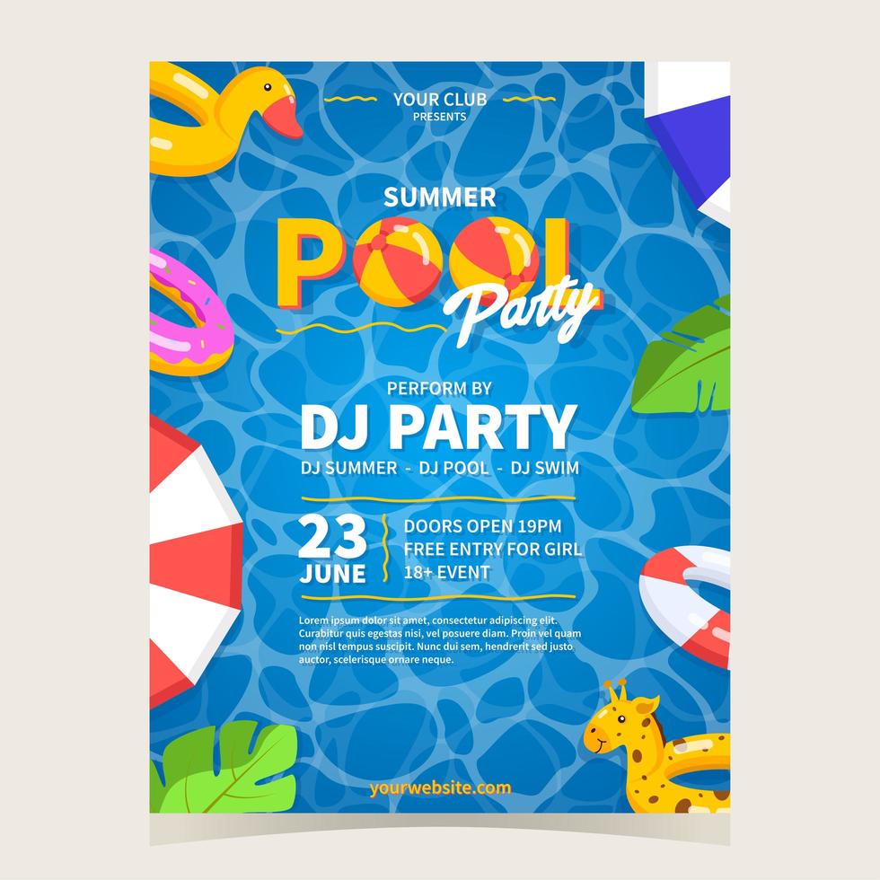 Poolparty-Poster mit Sommerstimmung vektor