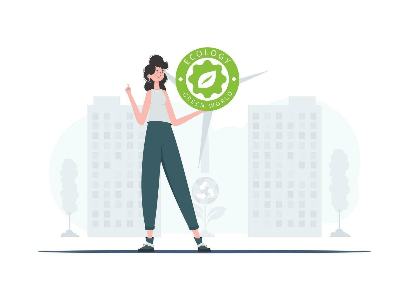 de begrepp av grön energi och ekologi. de flicka innehar de eco logotyp i henne händer. vektor trend illustration.