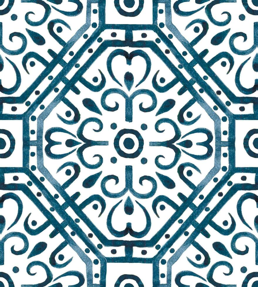 Aquarell nahtlos Muster Arabeske. orientalisch geometrisch Ornament im Blau Farbe, Hand Zeichnung vektor