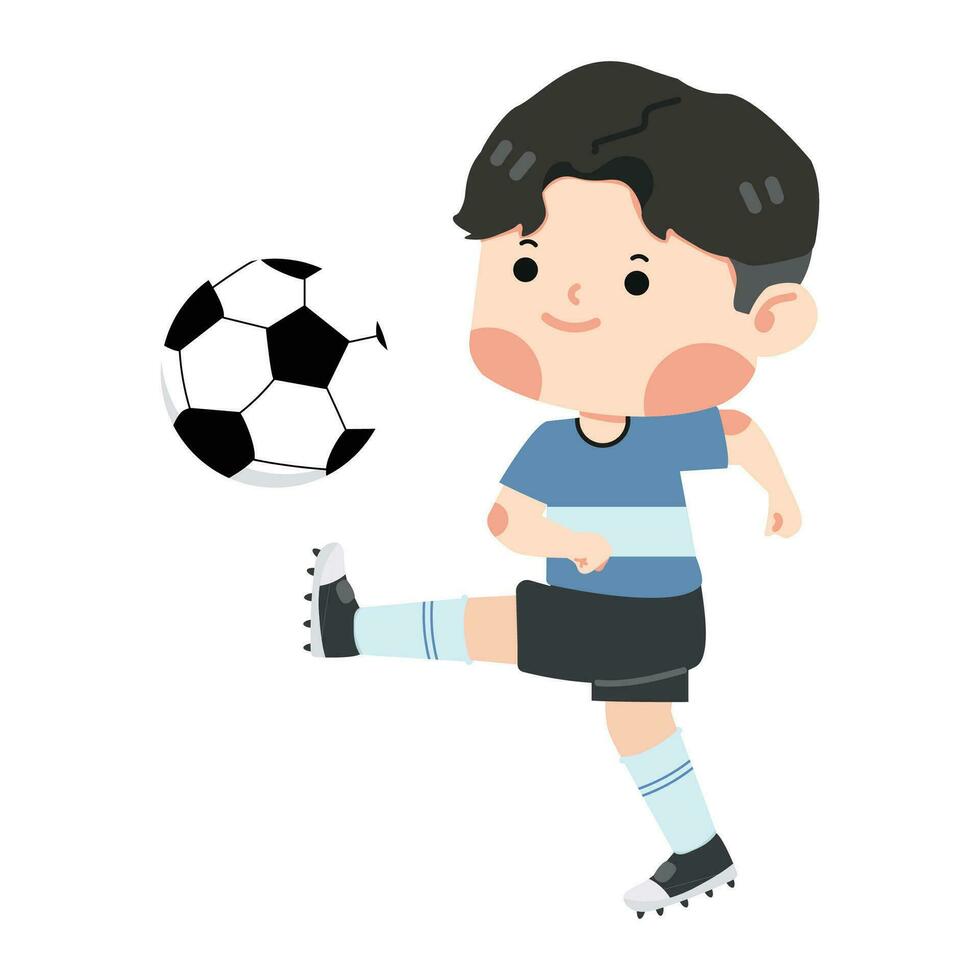 unge pojke sparkar fotboll tecknad serie vektor