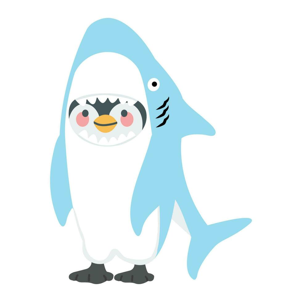 pingvin i haj djur- kostym vektor