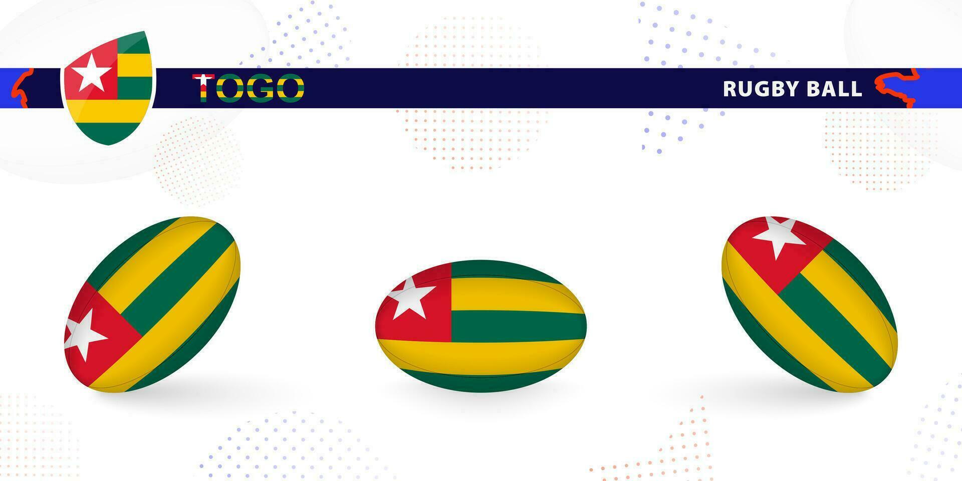 rugby boll uppsättning med de flagga av Togo i olika vinklar på abstrakt bakgrund. vektor