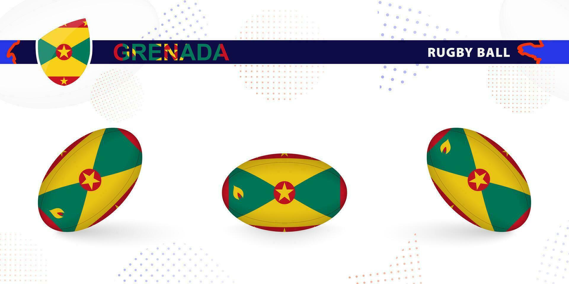 Rugby Ball einstellen mit das Flagge von Grenada im verschiedene Winkel auf abstrakt Hintergrund. vektor