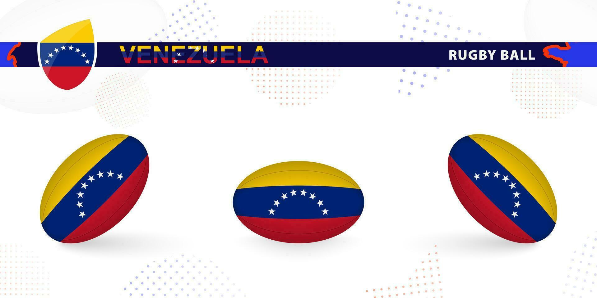 rugby boll uppsättning med de flagga av venezuela i olika vinklar på abstrakt bakgrund. vektor