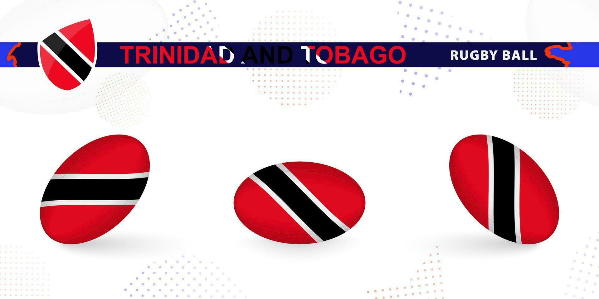 Rugby Ball einstellen mit das Flagge von Trinidad und Tobago im verschiedene Winkel auf abstrakt Hintergrund. vektor