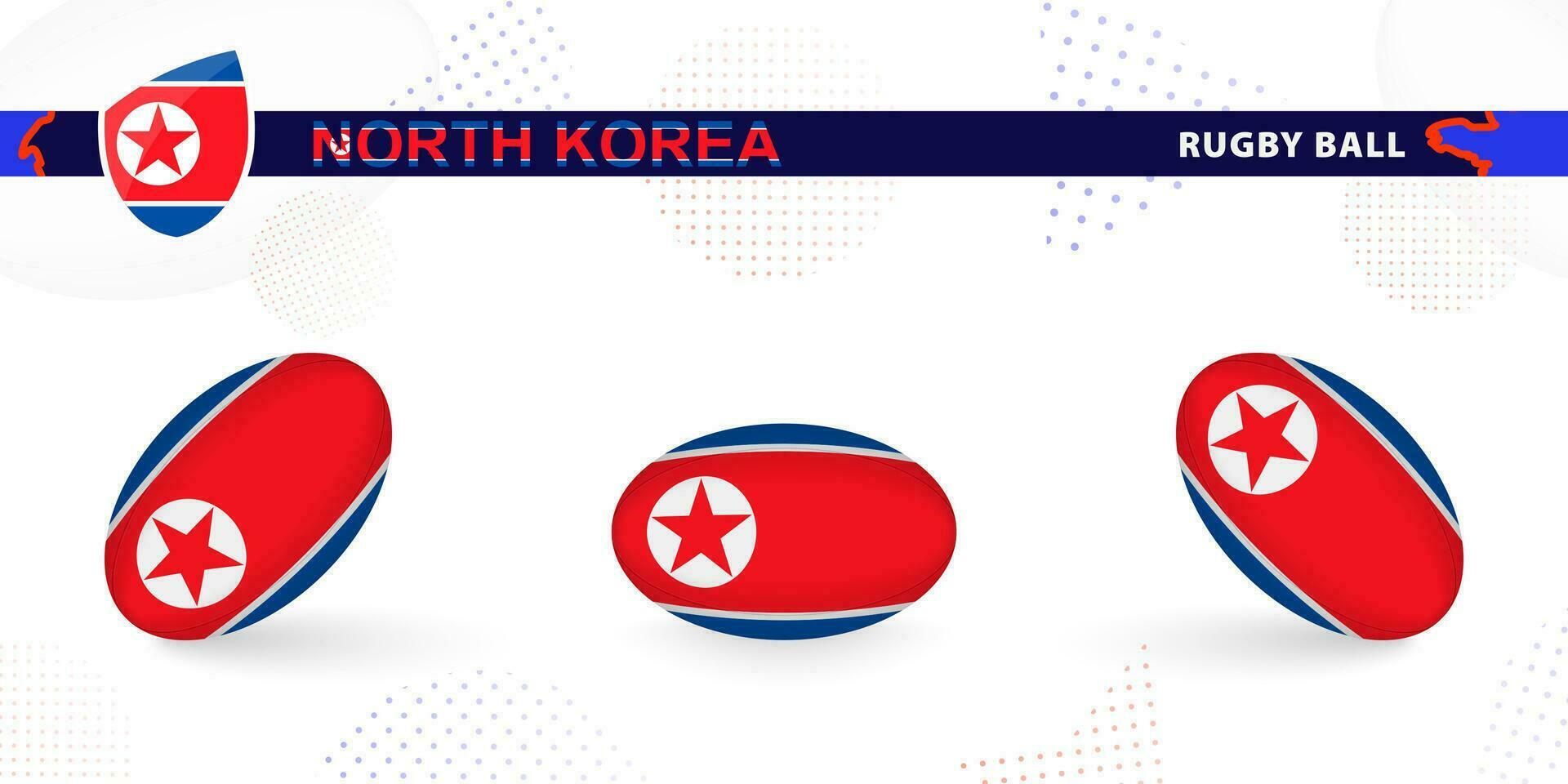 rugby boll uppsättning med de flagga av norr korea i olika vinklar på abstrakt bakgrund. vektor