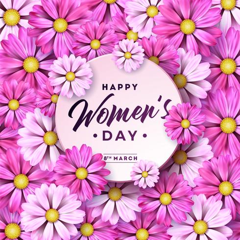 Lycklig kvinnodag blomning hälsningskort vektor