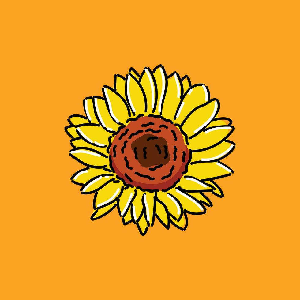 Sonnenblume Illustration Design Vektor. Gelb Gänseblümchen auf aus Orange Hintergrund. vektor