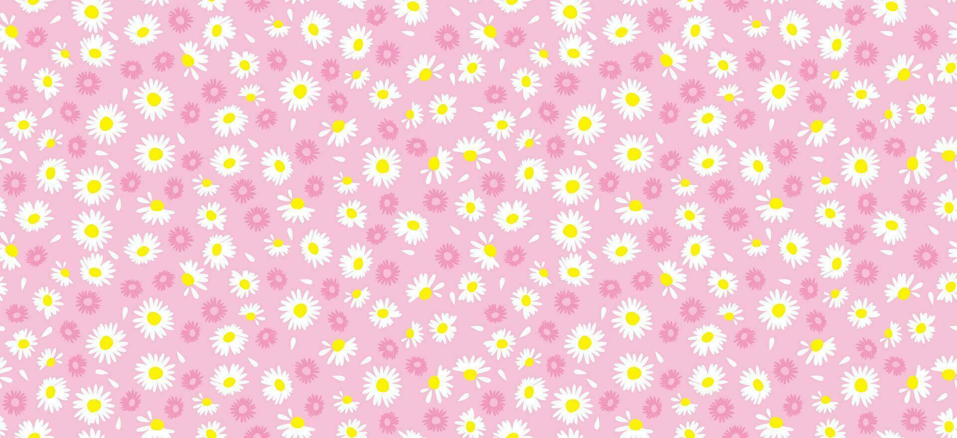 daisy blomma mönster. skön vit blomma bakgrund. blommig blomma daisy. vår vit blomma design vektor. tusenskönas på en ljus rosa bakgrund. vektor design för tyg, slå in papper, skriva ut kort.