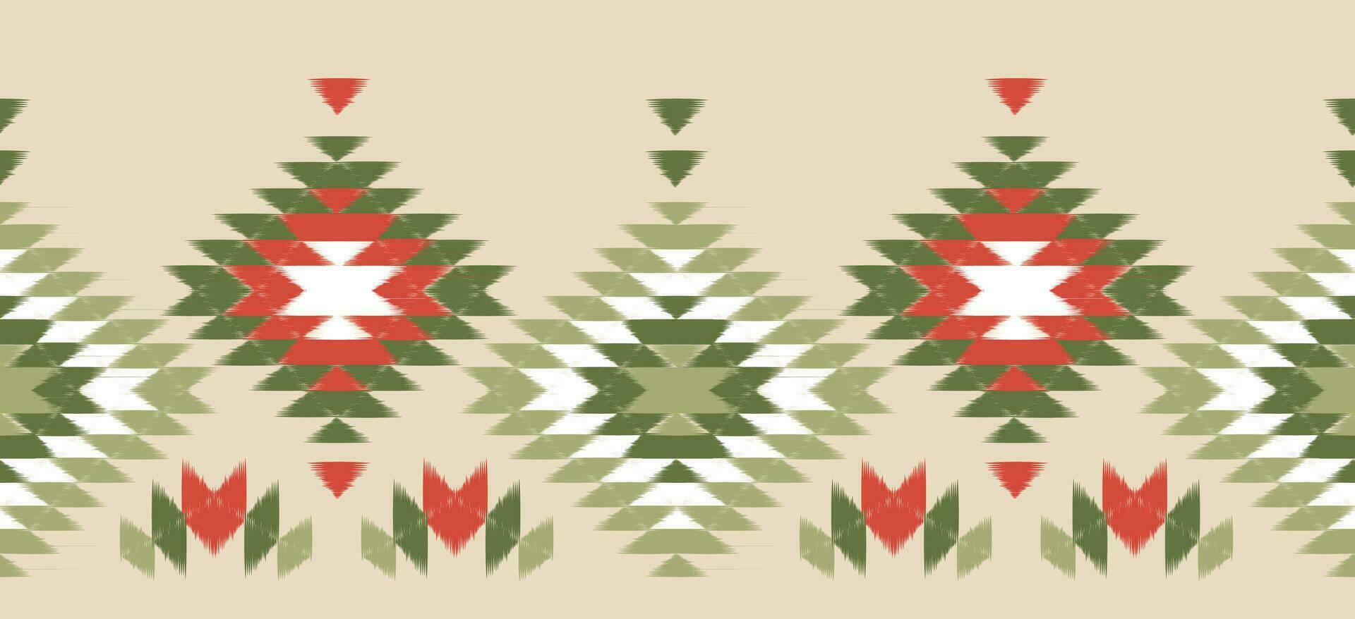 motiv jul etnisk handgjort skön ikat konst. jul bakgrund. folk broderi jul mönster, geometrisk konst prydnad skriva ut. röd, grön, vit färger. snöflinga, stjärna, julstjärna design. vektor