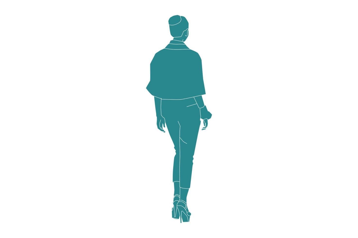 Vektor-Illustration der modischen Frau, die von hinten sieht, flacher Stil mit Umriss vektor