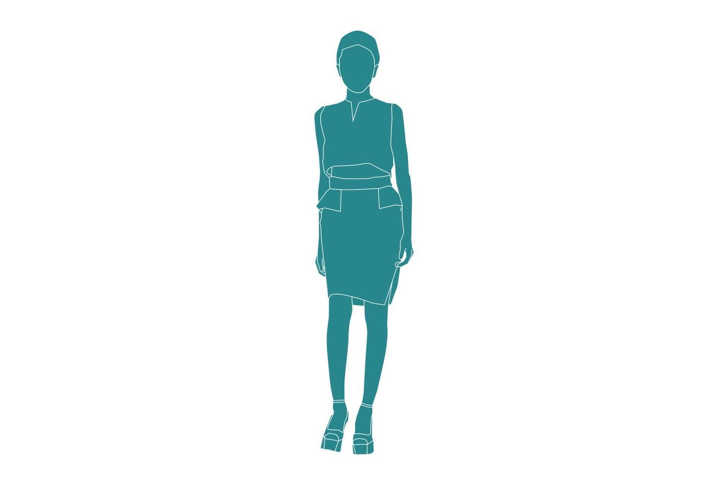 vektorillustration av elegant kvinna som går på sidokanten, platt stil med konturer vektor