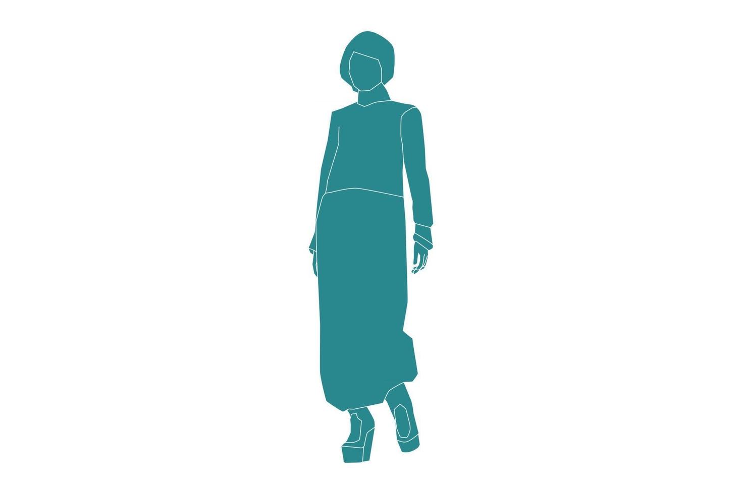 Vektor-Illustration der muslimischen Frau zu Fuß, flacher Stil mit Umriss vektor