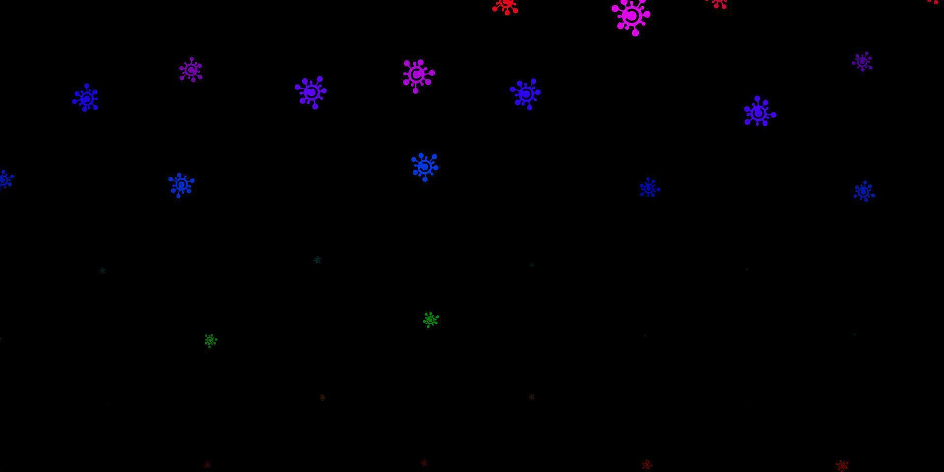 mörk flerfärgad vektorbakgrund med covid-19 symboler. vektor