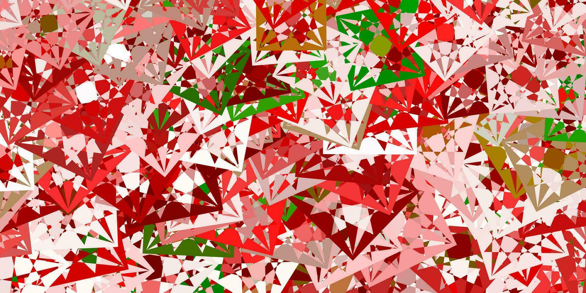 ljusgrön, röd vektorbakgrund med trianglar. vektor