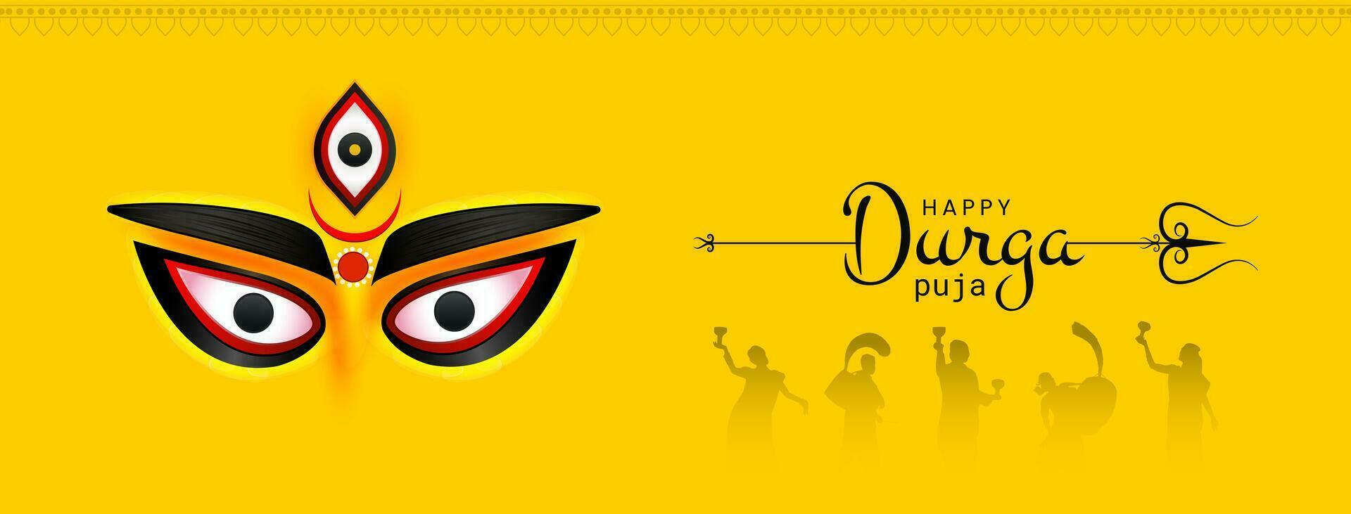 Göttin maa Durga Gesicht im glücklich Durga Puja, Dussehra, und navratri Feier Konzept zum Netz Banner, Poster, Sozial Medien Post, und Flyer Werbung vektor